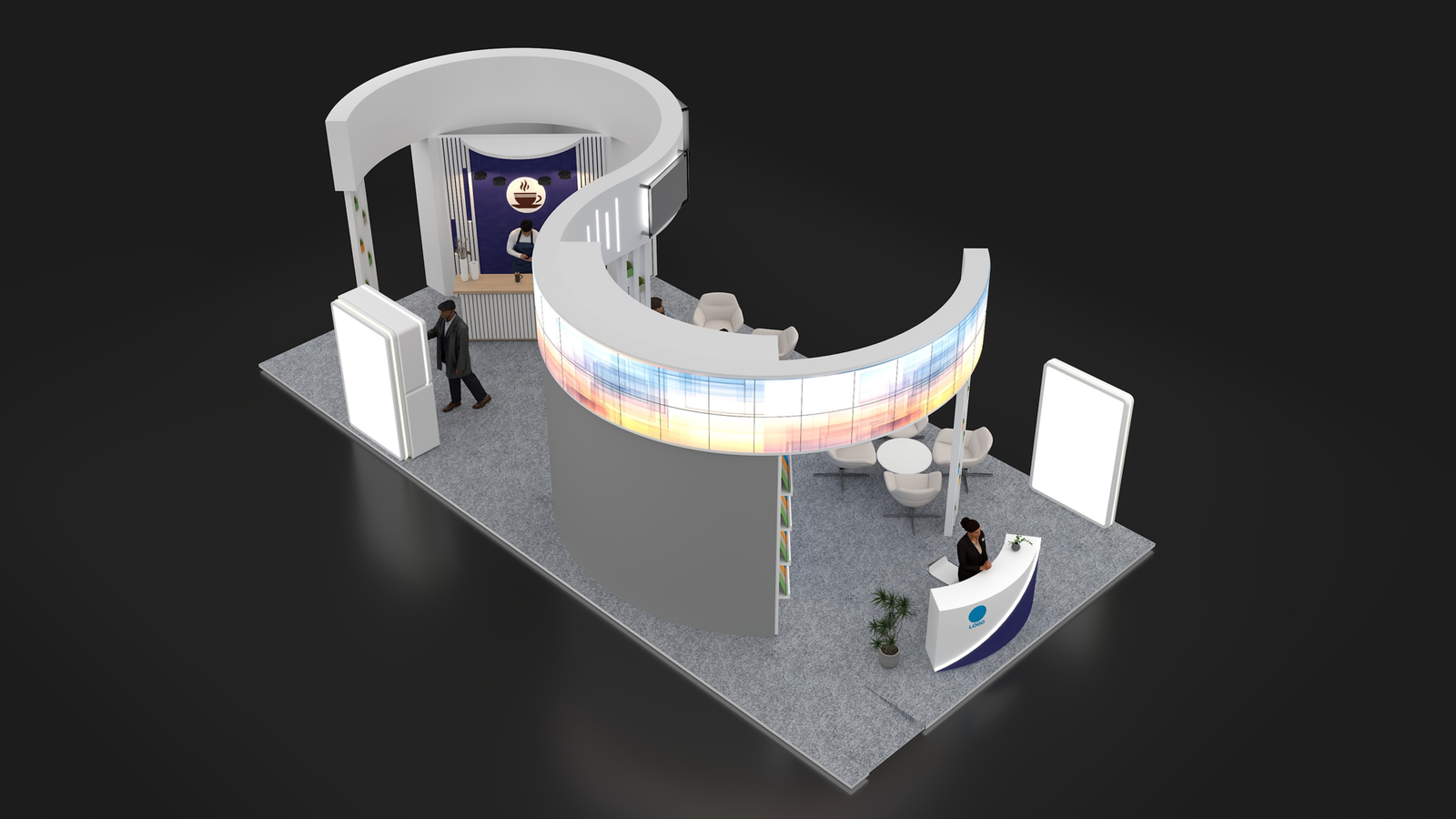 Arch entrance island exhibition stall 3D concept design