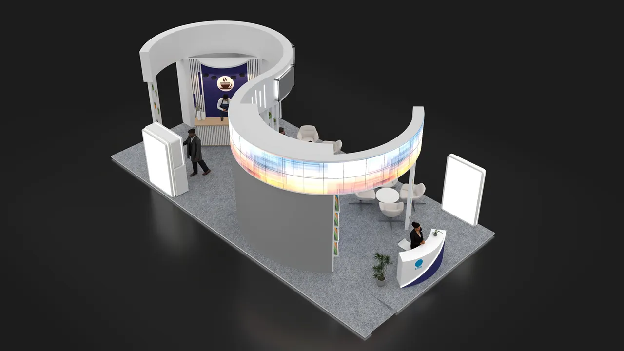 Arch entrance island exhibition stall 3D concept design