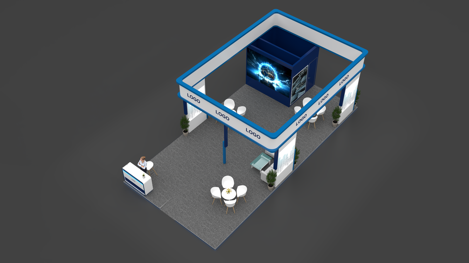Architectural frame island exhibition stall 3D concept design
