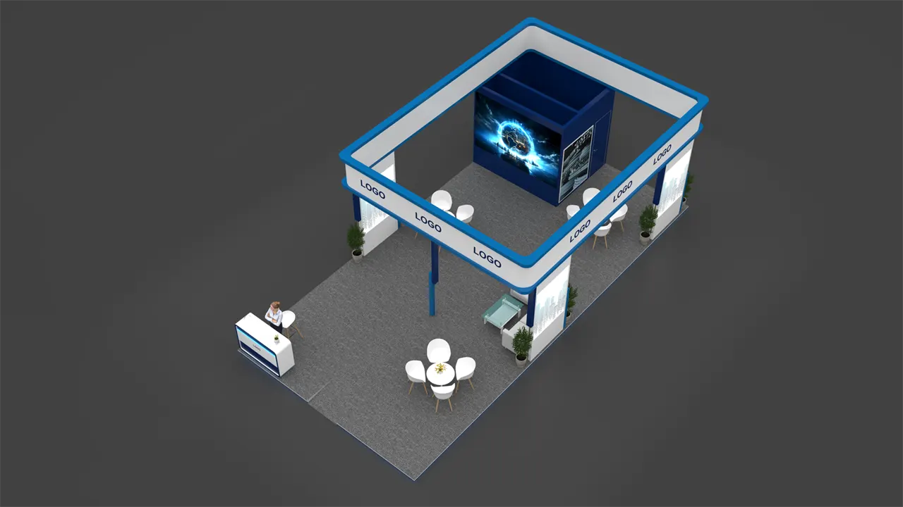 Architectural frame island exhibition stall 3D concept design