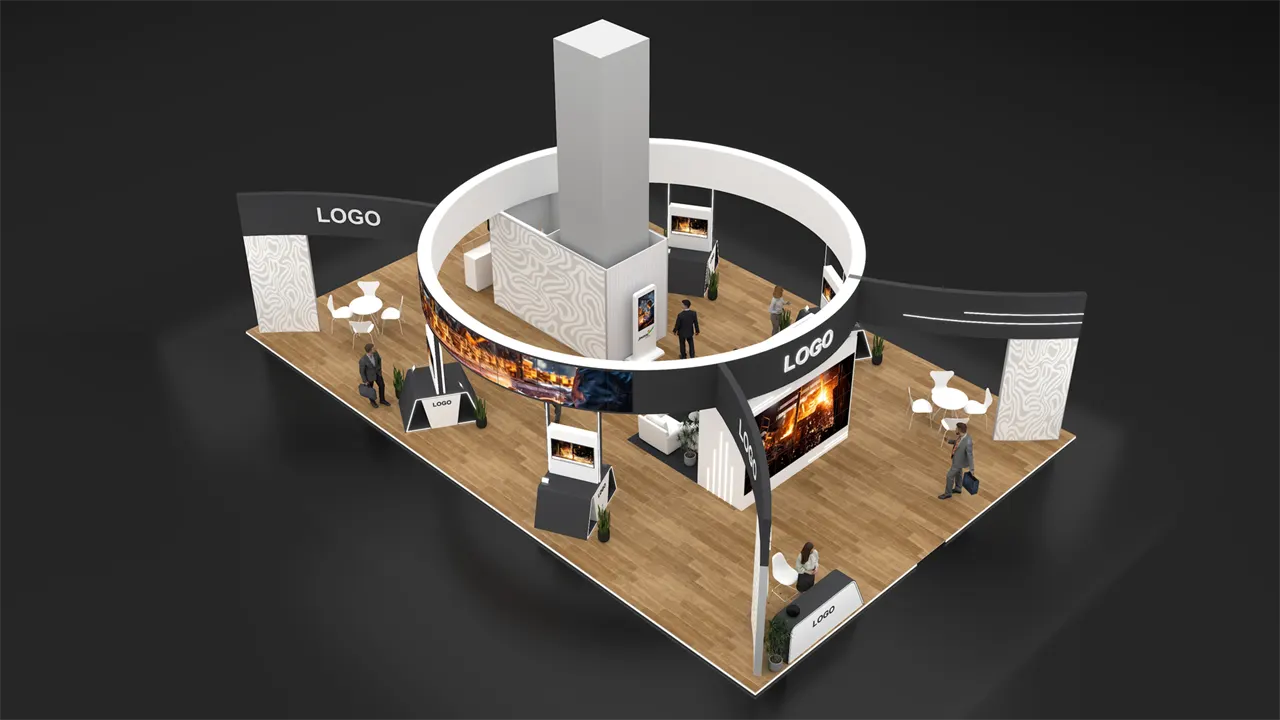 Circular island exhibition stall 3D concept design