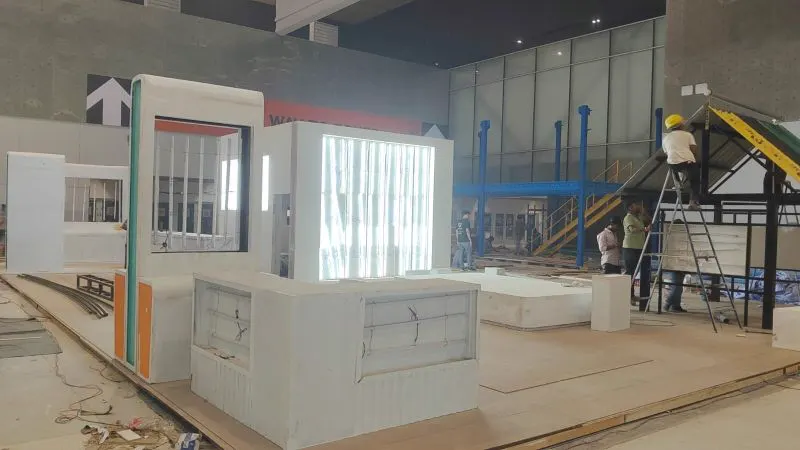 Kiosk and booth framework installation in progress