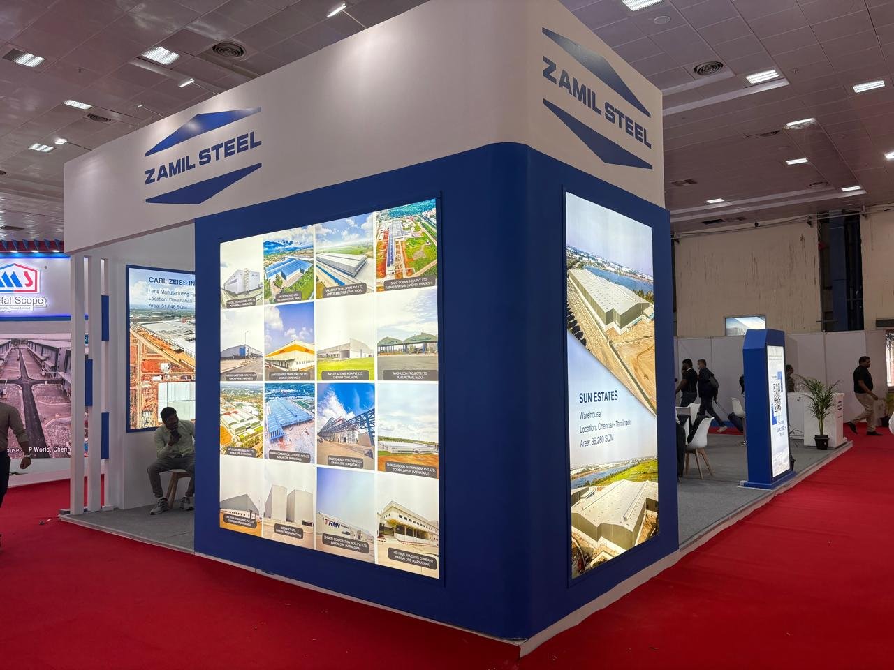 Zamil Steel project showcase wall with completed warehouse builds
