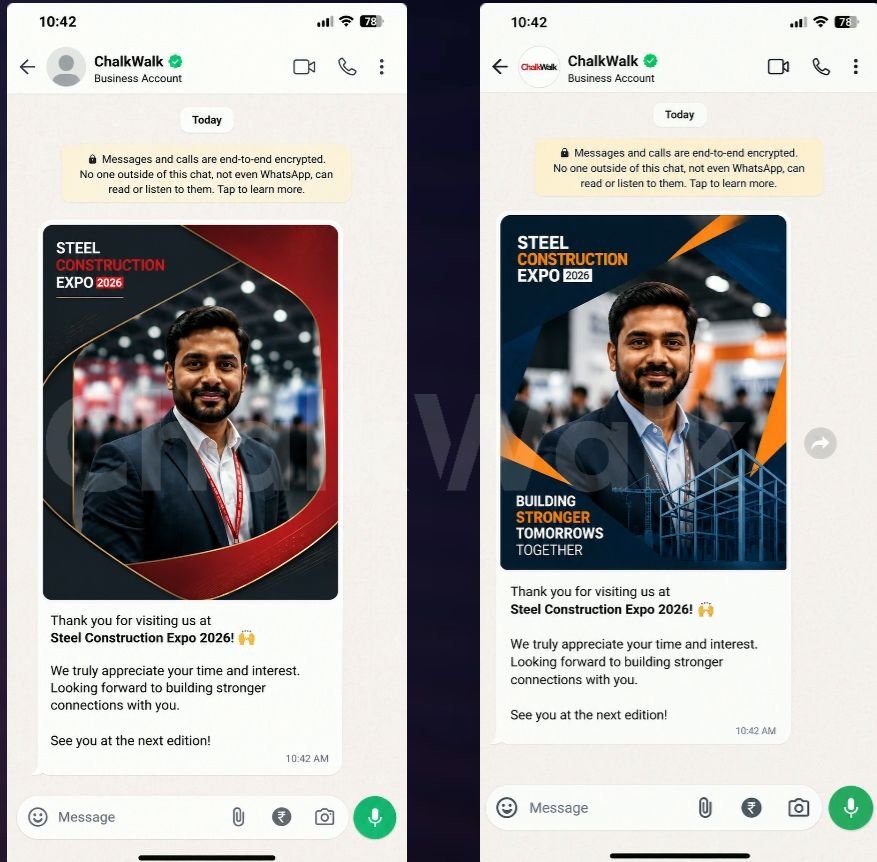 Personalised WhatsApp thank-you messages sent to visitors